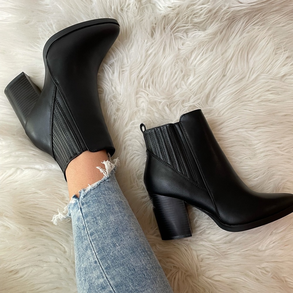Black Faux Leather Ankle Booties